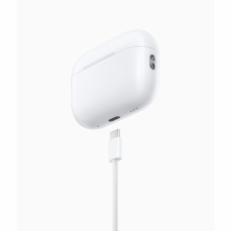 هدفون بلوتوثی اپل مدل AirPods Pro 2nd Generation با نویز کنسلینگ فعال (ANC)، نویز کنسلینگ میکروفون (ENC)، درگاه شارژ USB Type-C، با قابلیت شارژ بیسیم، دارای میکروفون دوگانه از نوع Beamforming، مقاومت در برابر رطوبت و عرق